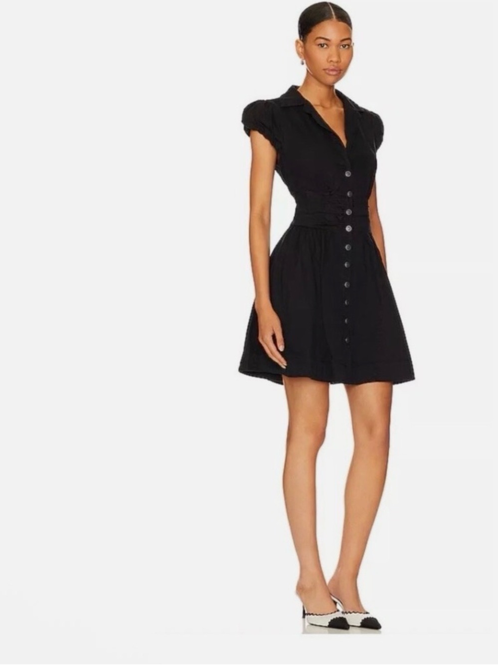 Free People Black Button-Down Fit-and-Flare Mini Dress